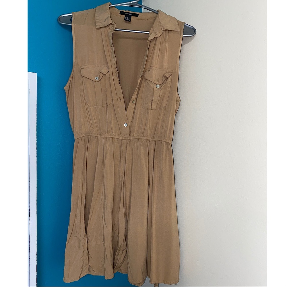 Button Down Tan Mini Dress